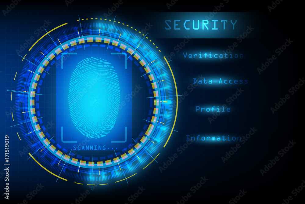 Poster fingerprint scanner security, abstract technology background as security access system concept. vect