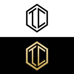 initial letters logo tc black and gold monogram hexagon shape vector