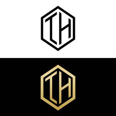 initial letters logo th black and gold monogram hexagon shape vector © triwaw