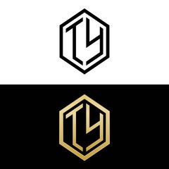 initial letters logo ty black and gold monogram hexagon shape vector