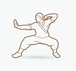 Kung fu action ready to fight outline graphic vector.