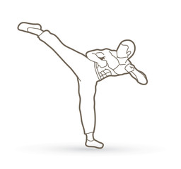 Kung fu, Karate kick outline graphic vector.
