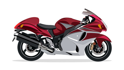 detailed  flat red white racing motor bike cartoon vector with