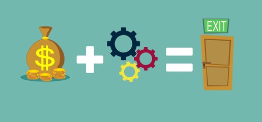 Way to exit concept. Money and ideas helps to find a way out. Way to exit concept. Stock flat vector illustration.