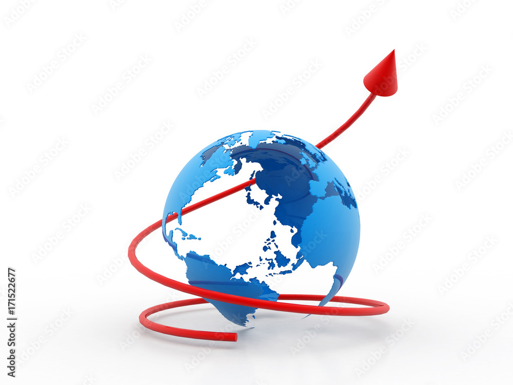 Poster globe with arrow. 3d render