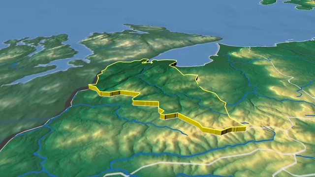 Derry - United Kingdom Northern Ireland, region extruded. Bumps shaded