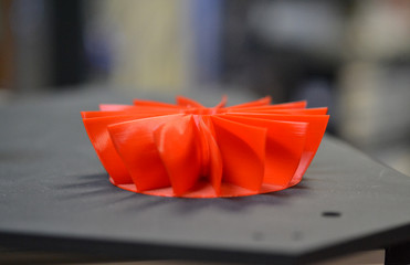Red model printed 3D printer close