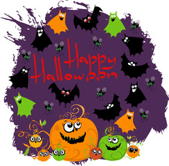 Halloween. pumpkin bats flies