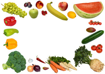 fruits and vegetables on a white background