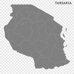 High quality map of Tanzania with borders of the regions