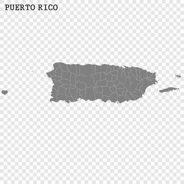 High quality map of Puero Rico with borders of the regions