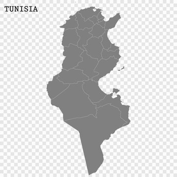 High quality map of Tunisia with borders of the regions