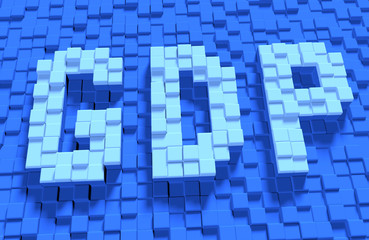 GDP, or gross domestic product, the value of goods and services produced by a country in a year, 3D rendering