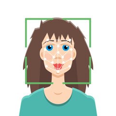 Biometric security identification, face recognition system concept. Vector illustration.
