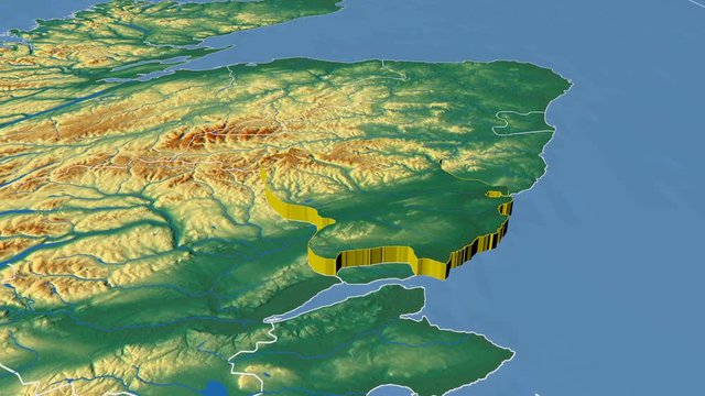 Angus - United Kingdom Scotland, region extruded. Bumps shaded