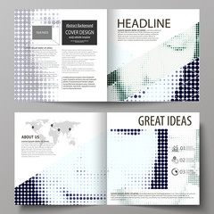 Business templates for square design bi fold brochure, magazine, flyer. Leaflet cover, abstract vector layout. Halftone dotted background, retro style grungy pattern, vintage texture. Halftone effect.
