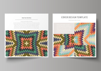 Business templates for square design brochure, magazine, flyer, booklet. Leaflet cover, abstract vector layout. Tribal pattern, geometrical ornament in ethno syle, vintage fashion background.