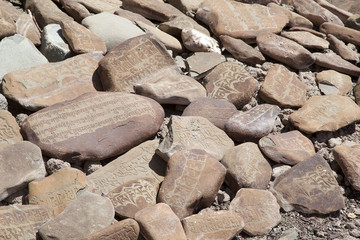 Mani stones at the Stok Palace, Ladakh, India