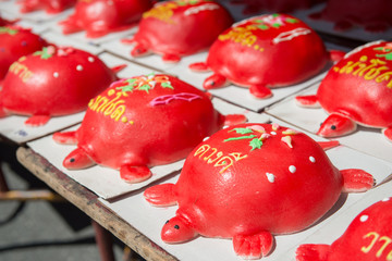 Red turtle cake are used offerings to offer ancestors in Por Tor Festival of Phuket