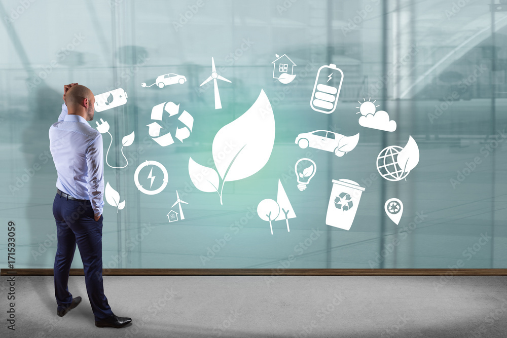 Poster view of a technology ecologic interface with icon displayed on a technology interface