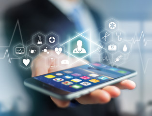 Medecine and general healthcare icon displayed on a technology interface