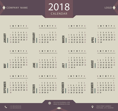 2018 calendar, planner, organizer and schedule template for companies and private use
