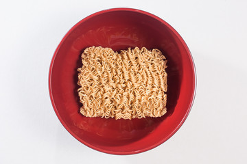 A instant noodles  top view  clean background