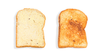 Natural grains (barley, buckwheat, corn, flaxseed, millet, rice, rye, sesame, spelt, sunflower, triticale, and wheat) sliced and toasted breads with butter isolated on white (Clipping Paths included)