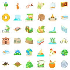Globe journey icons set, cartoon style