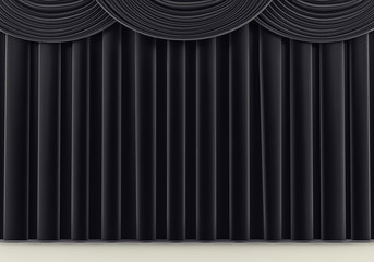 Beautiful black stage curtain. 3d render