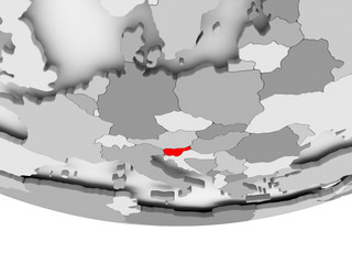 Map of Slovenia on grey political globe