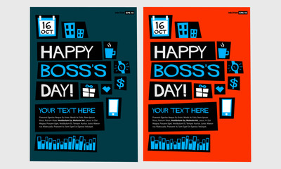 Happy Boss's Day - 16 October (Art in Flat Style Vector Illustration Poster/Card Design)