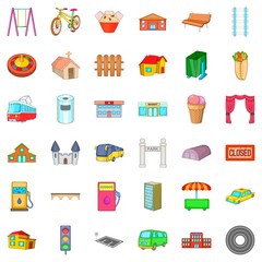 City icons set, cartoon style
