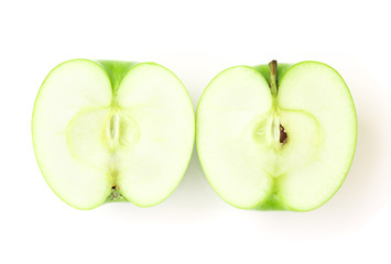 Closeup top view green apple on white background, fruit healthy concept