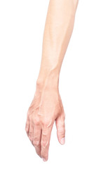 Man arm with blood veins on white background, health care and medical concept