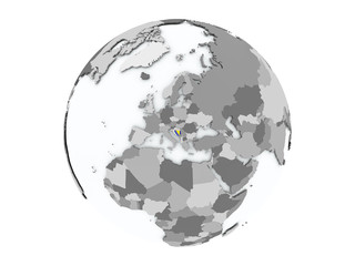 Bosnia on globe isolated