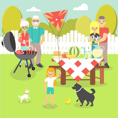Fototapeta premium Family picnic vector illustration in flat style