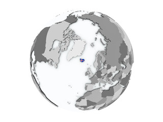 Iceland on globe isolated