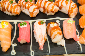 Sushi served on plate Japanese foodi