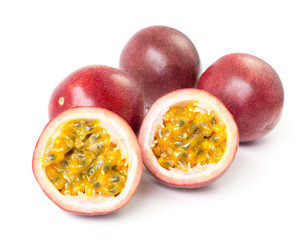 Red passion fruit on white background, fruit for healthy concept
