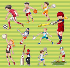 Sticker set with people playing different types of sports