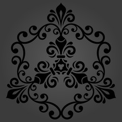 Oriental vector pattern with arabesques and floral dark elements. Traditional classic ornament. Vintage pattern with arabesques