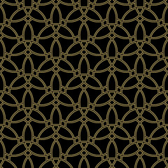 Seamless background for your designs. Modern vector black and golden ornament. Geometric abstract pattern