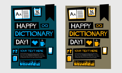 Happy Dictionary Day! 16 October (Flat Style Vector Illustration Quote Poster Design)