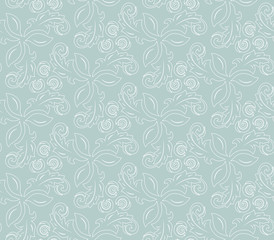 Floral vector light blue and white ornament. Seamless abstract classic background with flowers. Pattern with repeating elements