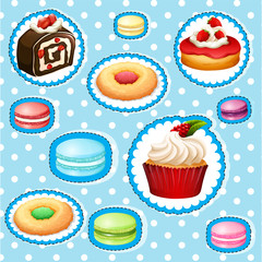 Sticker set with different types of desserts