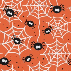 Materiał do szycia Halloween seamless pattern with spiders and web.