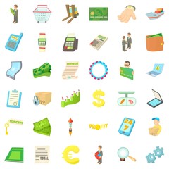 Profit icons set, cartoon style