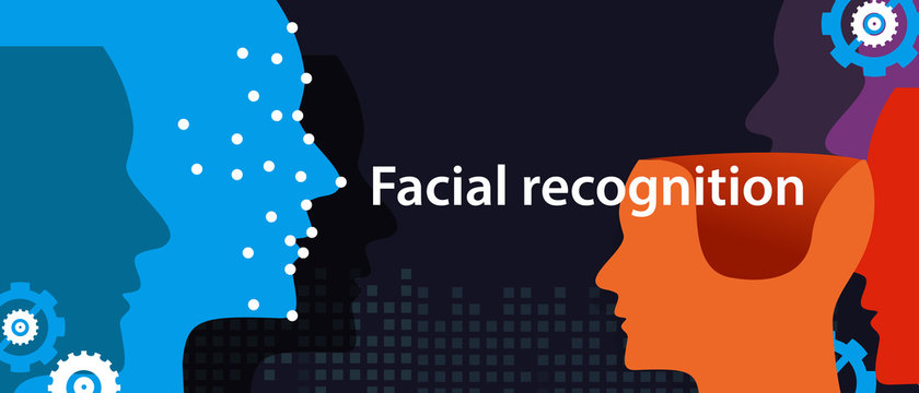 facial recognition dots in face show how machine detects someone. technology ion phone and computing