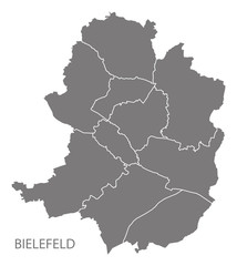 Bielefeld city map with boroughs grey illustration silhouette shape
